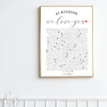 60 reasons why we love you 80th 60th birthday 40th poster<br><div class="desc">Celebrate your special bond with our "Reasons Why We Love You" personalised art. This unique piece highlights the reasons you cherish someone, turning heartfelt sentiments into a beautiful work of art. Perfect for anniversaries, birthdays, or just because, it’s a meaningful gift that captures your love and appreciation in a truly...</div>