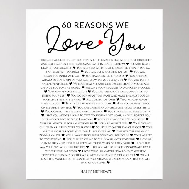 60 reasons why we love you 80th 60th birthday 40th poster (Front)