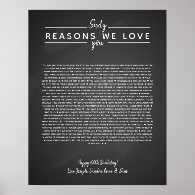 60 reasons why we love you birthday gift for him poster (Front)