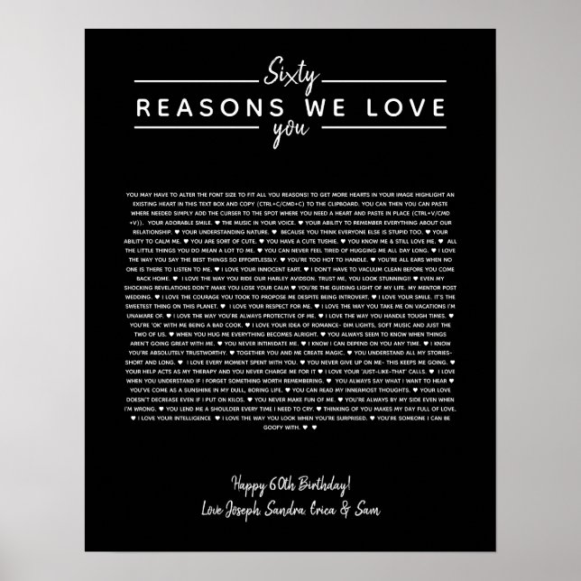 60 reasons why we love you birthday gift for him poster (Front)