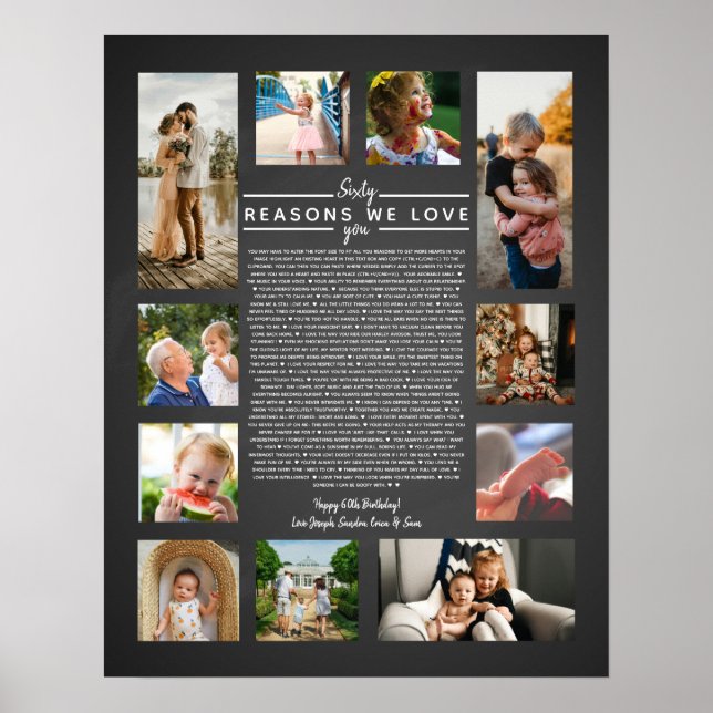 60 reasons why we love you birthday gift for him poster (Front)