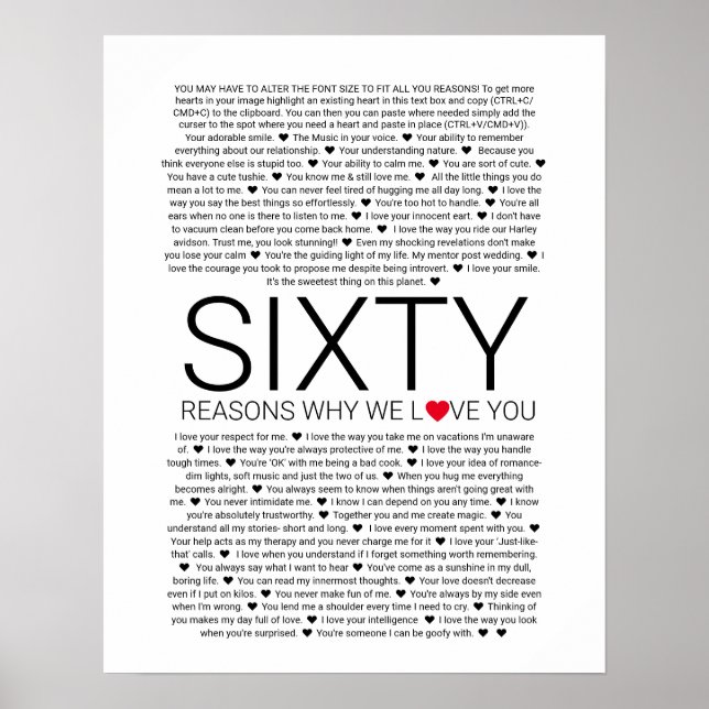 60 reasons why we love you wedding vow love you poster (Front)