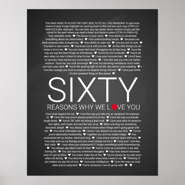 60 reasons why we love you wedding vow love you poster (Front)