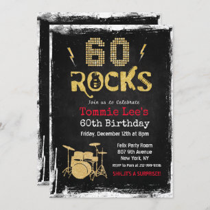 60 Rocks Rockstar Guitar 60th Birthday Invitation