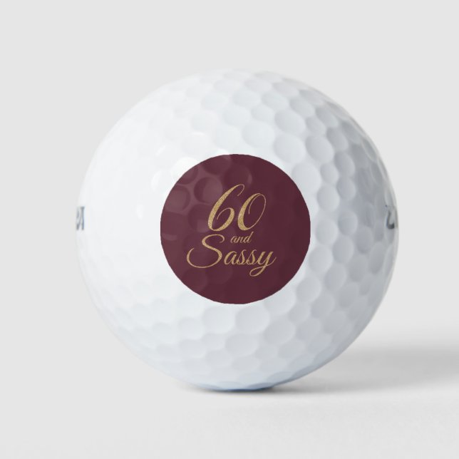 60 Sassy Burgundy Gold Glitter 60th Birthday Gift Golf Balls (Front)