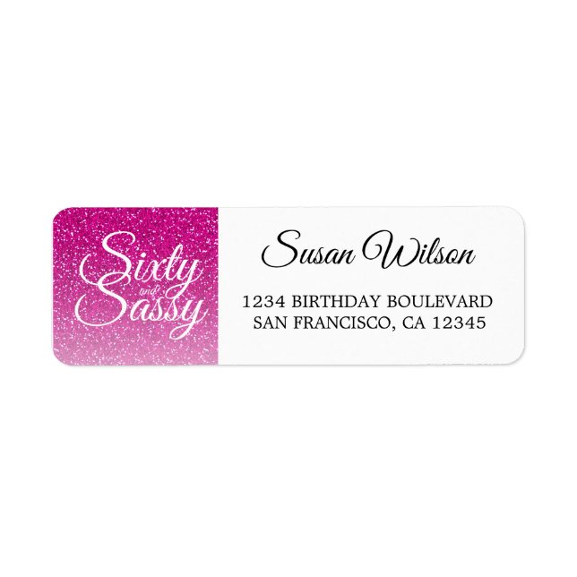 60 Sassy Pink Glitter 60th Birthday Return Address (Front)