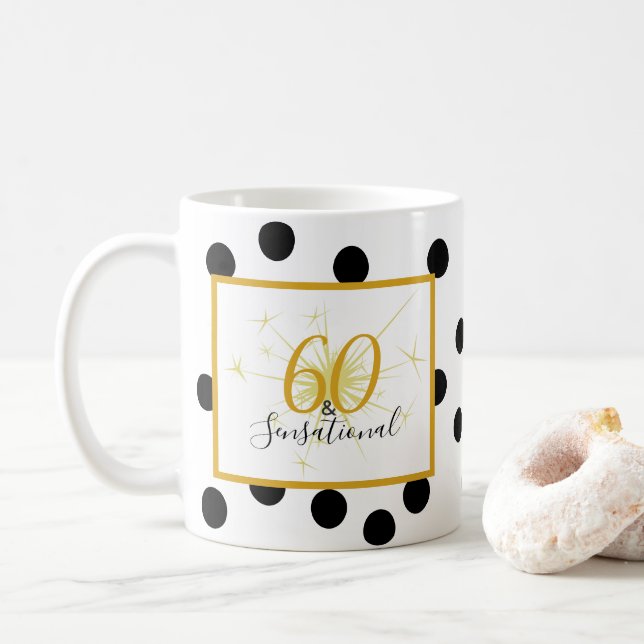60 & SENSATIONAL 60th Birthday Polka Dots Gift Mug (With Donut)