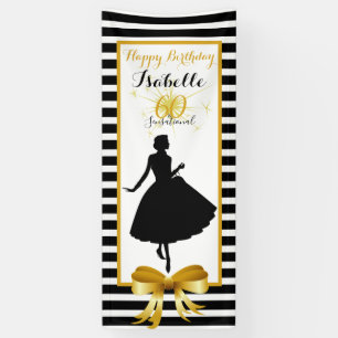 60 & SENSATIONAL Birthday Black/White Stripes Banner