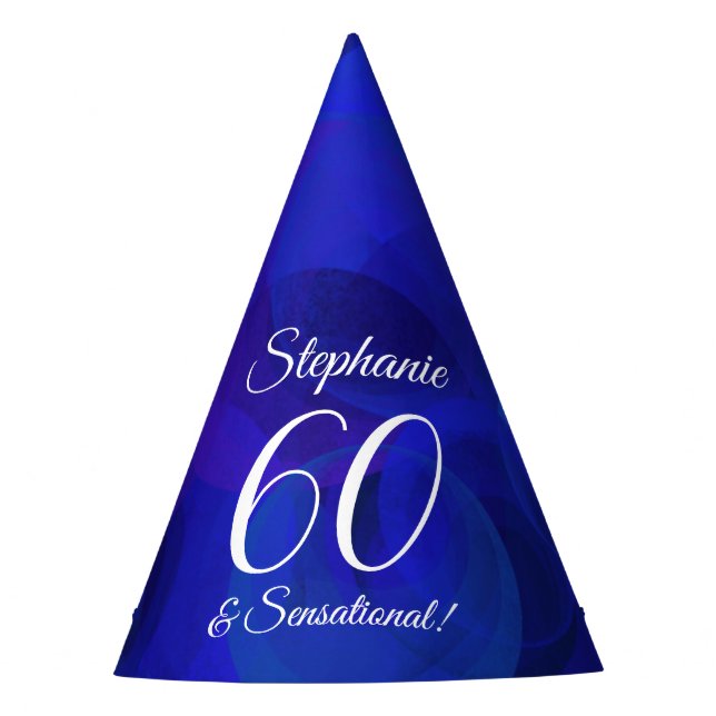 60 & Sensational Elegant Royal Blue Birthday Party Hat (Front)