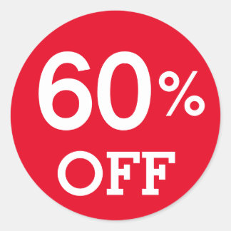 60% Sixty Percent OFF discount sale white red Classic Round Sticker