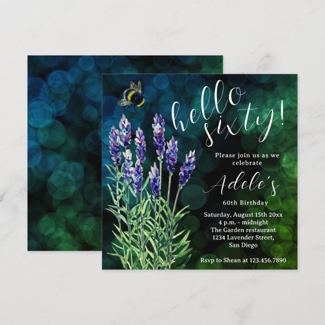 60 th birthday Lavender watercolor  Invitation (Front/Back)