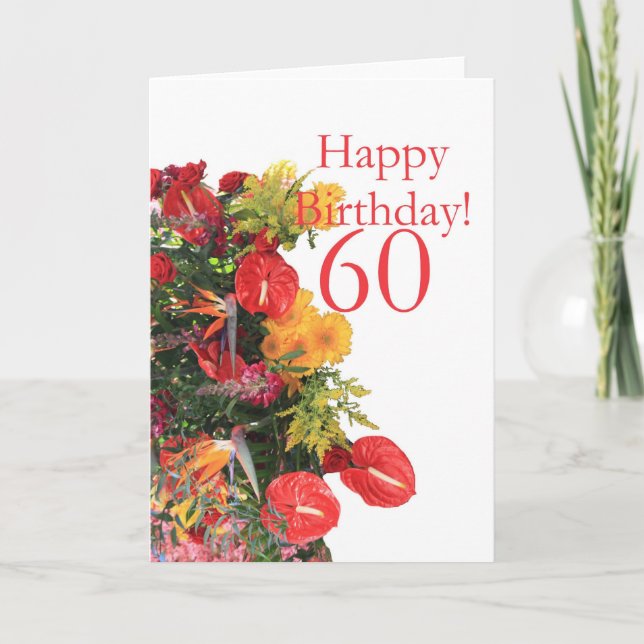 60 th birthday red yellow bouquet card (Front)