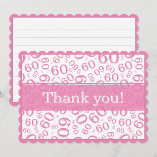 60 "Thank you!" Pink/White Number Pattern Thank You Card