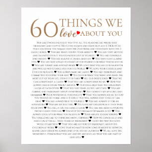 60 things we love about you, 70th 80th birthday poster