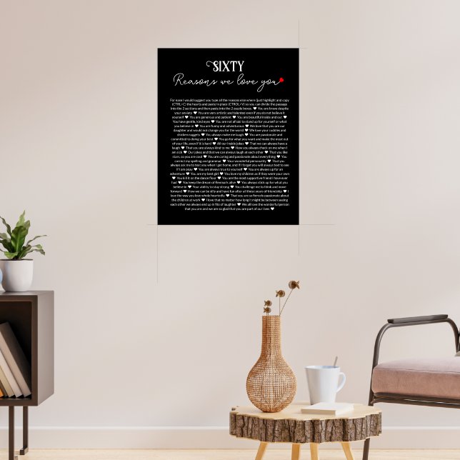 60 things we love about you, 70th 80th birthday poster (Living Room 3)