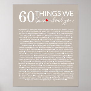 60 things we love about you, 70th 80th birthday poster