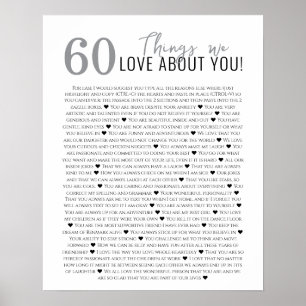 60 things we love about you, 70th 80th birthday poster