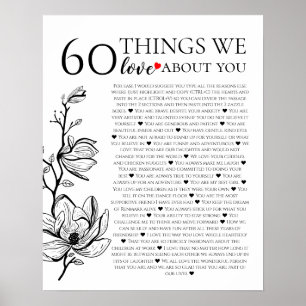 60 things we love about you, 70th 80th birthday poster