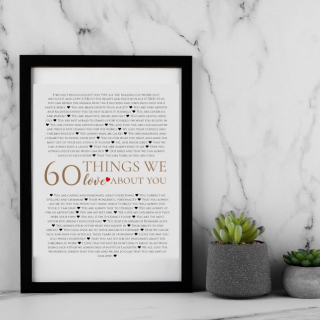 60 things we love about you, 70th 80th birthday poster (Creator Uploaded)