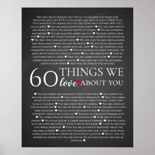 60 things we love about you, 70th 80th birthday poster