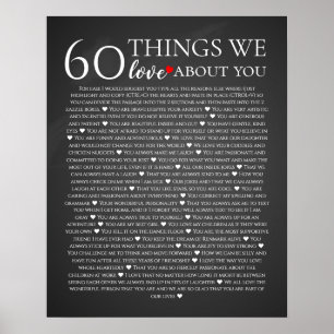 60 things we love about you, 70th 80th birthday poster