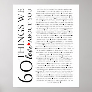 60 things we love about you, 70th 80th birthday poster