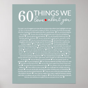 60 things we love about you, 70th 80th birthday poster