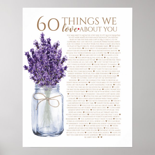 60 things we love about you lavender grandma aunt poster (Front)