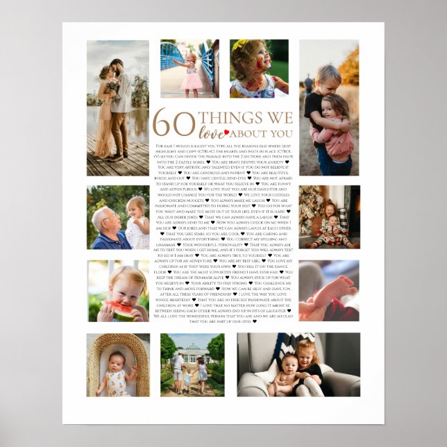 60 things we love about you photo collage birthday poster (Front)