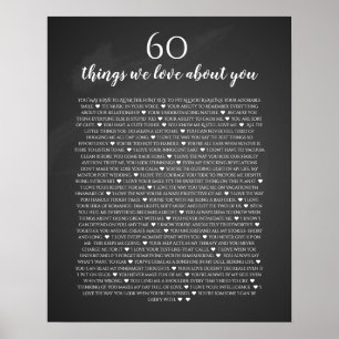 60 things we love about you vintage chalkboard poster