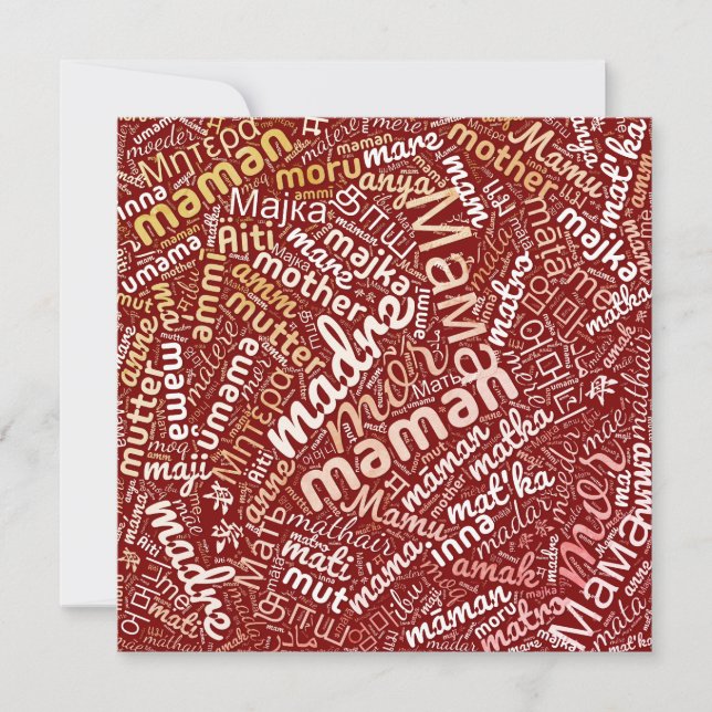 60 Words for 'Mother' in Different Languages (Front)