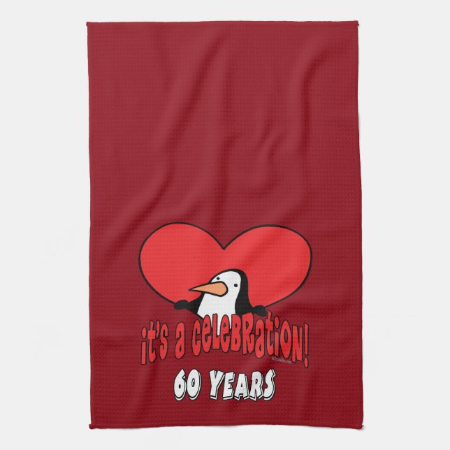 60 Year Celebration Penguin Tea Towel (Vertical)