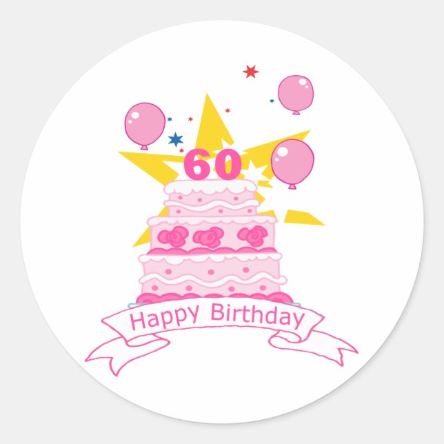 60 Year Old Birthday Cake Classic Round Sticker (Front)