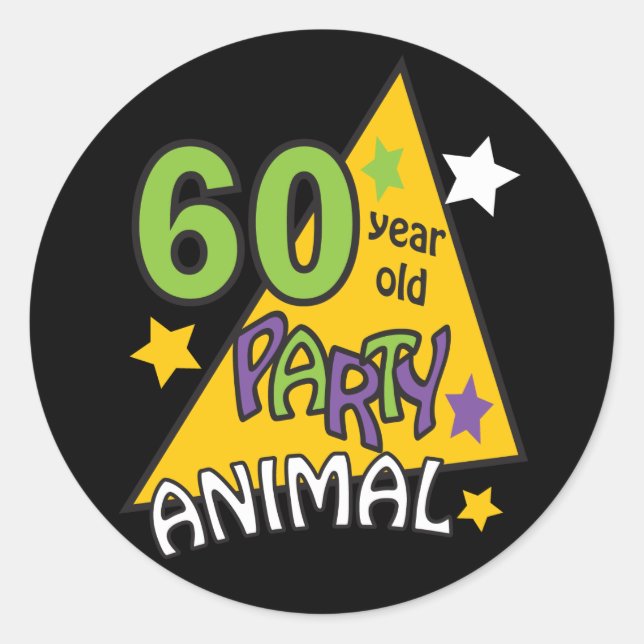 60 Year Old Party Animal - 60th Birthday Classic Round Sticker (Front)