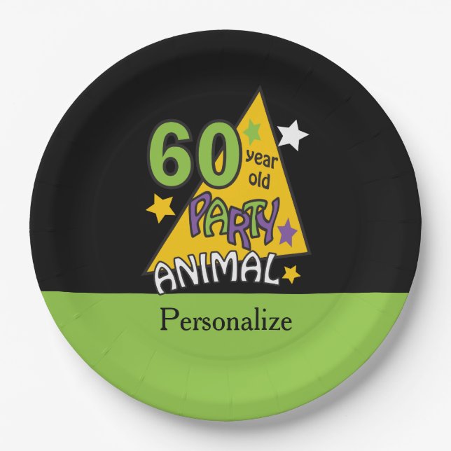 60 Year Old Party Animal - 60th Birthday Paper Plate (Front)