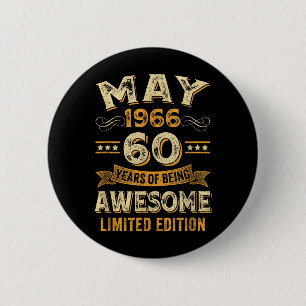 60 Years Awesome Vintage May 1966 60Th Birthday 6 Cm Round Badge
