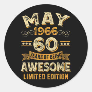 60 Years Awesome Vintage May 1966 60Th Birthday Classic Round Sticker