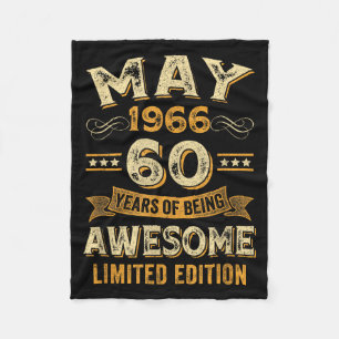 60 years awesome vintage may 1966 60th birthday fleece blanket