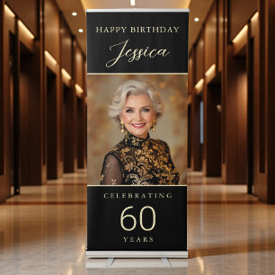 60 Years Birthday Black & Gold Photo Retractable Banner