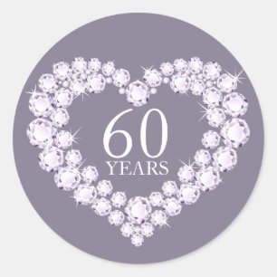 60 years diamond heart grey & white stickers