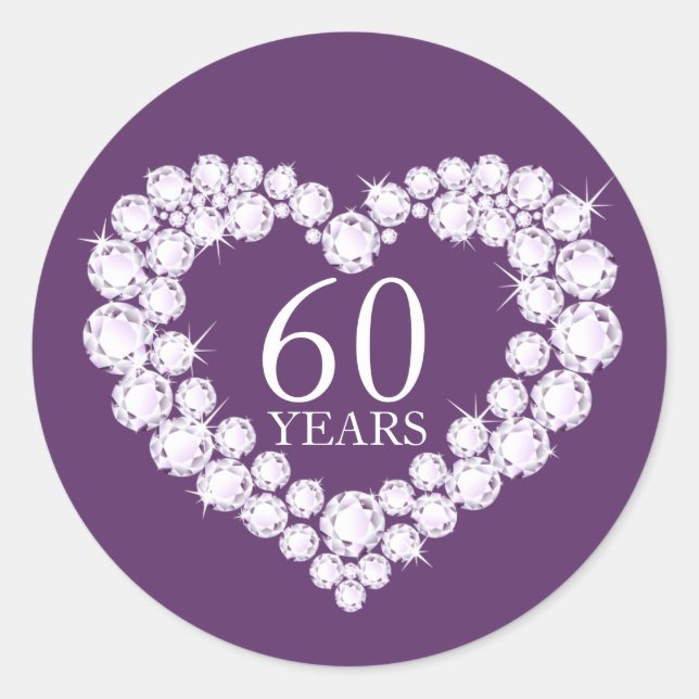 60 years diamond heart purple & white sticker (Front)