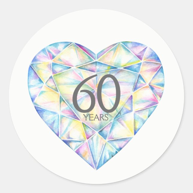 60 years diamond heart watercolor art stickers (Front)
