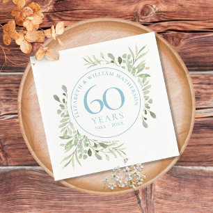 60 Years Diamond Wedding Anniversary Greenery  Napkin