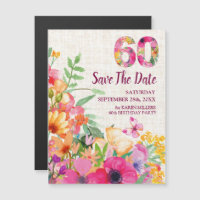 60 Years Floral Linen 60th Birthday Save the Date