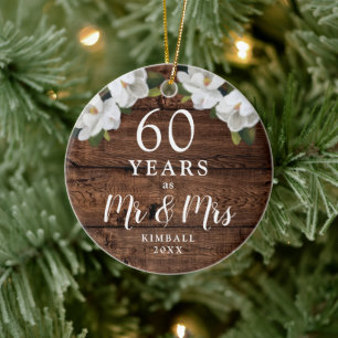 60 Years Married Personalised Wedding Anniversary Ceramic Tree Decoration