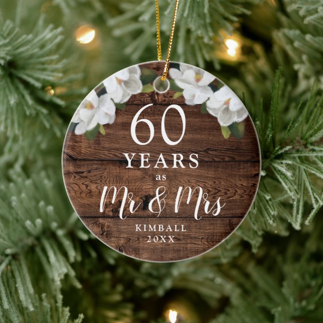 60 Years Married Personalised Wedding Anniversary Ceramic Tree Decoration (Tree)