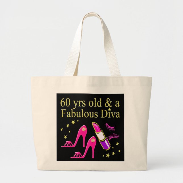60 YRS OLD & A DAZZLING DIVA LARGE TOTE BAG (Front)