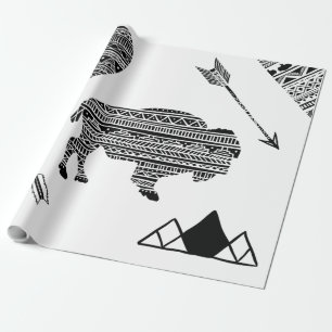 60lb Wrapping Paper Roll Boho Buffalo Tribal Patte