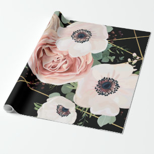 60lb Wrapping Paper Roll Geometric Garden Black