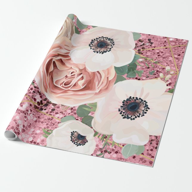60lb Wrapping Paper Roll Geometric Garden Rose (Unrolled)